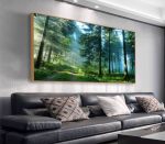 Green Forest Framed Canvas Wall Art Nature Landscape Canvas Pictures For Living Room Bedroom Wall Decor Sunlight Through Pine Tr