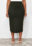 Plus Khaki Pocket Detailed Midi Knit Skirt - Khaki
