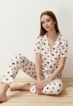Cotton Heart Knitted Pajamas Set - Ecru