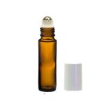 10ML Amber Glass Roll On Bottle With White Cap & Metal Ball