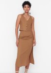 Straight Side Slit Midi Skirt - Mink