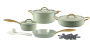 Premium Ceramic Nonstick Cookware Set With Gold Handles - Sage Green