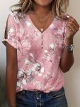 Floral Print Button Front Blouse Vintage Short Sleeve Blouse For Spring & Summer Women's Clothing