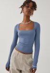 Luxe Long Sleeve Scoop Neck Tank - Denim Blue