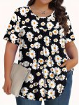 Plus Size Floral Print T-Shirt Casual Crew Neck Short Sleeve T-Shirt Women's Plus Sizeclothing
