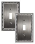 Treewell 2-PACK Single Toggle Light Switch Cover Plate Pearls Decorative Switch Plate Covers Silver 1 Gang Metal Wall Plate Corr