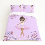 Kids Duvet Set Ballerina Dance Flower Background Purple
