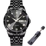 Black Quartz Watch For Men-stainless Steel With Date Display