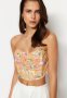 Floral Printed Gradient Knitted Tulle Bustier - Multicolored