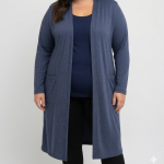 Ladies Plain Longer Pocket Cardigan - 60 Navy