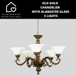 Old Gold Chandelier With Alabaster Glass - 5 Lights