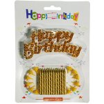 Happy Birthday Gold Candles & Holder Set