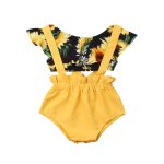 Sunflower Crop Top With Yellow Suspender Shorts