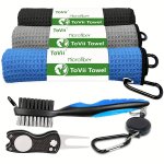 1SET Golf Accessories 3PCS Waffle Golf Towels 1PC Golf Divot Repair Tool And Double-sided Cleaning Brush
