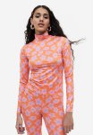 Long-sleeved Jersey Top - Orange floral