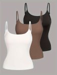 3 Pack Solid Color Cami Top Versatile Slim Fit Spaghetti Strap Top For Summer Women's Clothing