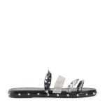 Black Pu Flat Studded Slider Sandal