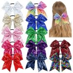 Dizila 12 Pieces Colorful Sparkly Sequin Big Bow Hair Ties Elastics Rubber Bands Ponytail Holders Hair Scrunchies Ropes Accessor