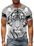 Tiger Print T-Shirt Men's Casual Street Style Stretch Round Neck Tee Shirt For Summer