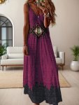 Aztec Print Spaghetti Strap Dress Vacation Style Sleeveless A-line Maxi Dress For Spring & Summer Women's Clothing