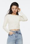 Embroidered Ribbed Top - Cream hearts