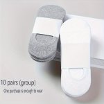 10 Pairs Of Men's Solid Colour Cotton Blend No Show Socks Comfy Breathable Casual Soft & Elastic Socks Spring & Summer