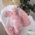 Wrap Set Swaddle Set Dusty Pink Leaf Print