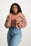 Chloe Cropped Teddy Jacket - Blush - L