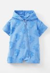 Cotton On Baby Hooded Towel Romper - Dusk Blue jacquard Sharks