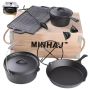 Minhaj - Pre-seasoned 7 Piece Heavy Duty Cast Iron Dutch Potset
