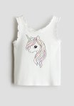 Frill-trimmed Vest Top - White Unicorn