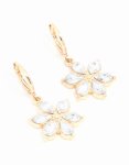 Goldair Gold Diamante Flower Clicker Drop Earrings