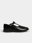 Jet Girls Black Leather T-bar School Shoes