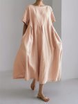 Solid Color Crew Neck Loose Dress Elegant Short Sleeve Simple Dress For Spring & Summer Women's Clothing