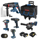 Ryobi 18V Cordless 9-PIECE Combo Kit Driver Drill Angle Grinder Impact Wrench Rotary Hammer & Work Torch