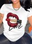 Lipstick & Lips Print Crew Neck T-Shirt Casual Short Sleeve T-Shirt For Spring & Summer Women's Clothing