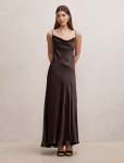 Tilesha Satin Cowl Slip Maxi Dress - 16 Warm Chocolate