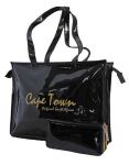 Fino Cape Town Souvenir Faux Patent Leather Tote Handbag & Purse Set - Black