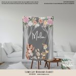 Personalised Fleece Blanket Flower Grey Woodlands Blanket