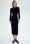 Boat-neck Bodycon Dress - Black