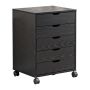 Deep Black Wood-look Storage Cabinet With Five Drawers And Hidden Handles