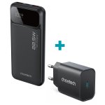 Choetech 10000MAH 22.5W Power Bank + 1 Port 25W Wall Charger – Black