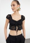 Crop Lace Knit Bustier - Black