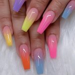 Rainbow Press On Nails Coffin Long Ballerina False Nails Glossy Gradient Fake Nails Acrylic Nails Press On Full Cover Nails Tips