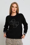 Guess Ladies Long Sleeve Cn Sylvie Logo Sweatshirt In Black - Black XL