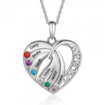 CNE103023 Sterling Silver Mom Heart Necklace With Birthstones