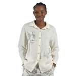 Sequin Star Heraldic Print Detail Linen Shirt - Butter L xl