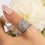 Retro Bohemian Adjustable Open Ring For Women Exquisite Carved Floral Silver Tone Vintage Ring Party Jewelry Gift