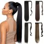 Synthetic Long Straight Ponytail Female Wig Wrapped With Hair Clip And Extended Black Ponytail Hair Accessories