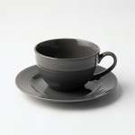 - Embossed Lines Cup & Saucer Choose From 5 Colours - Dark Grey